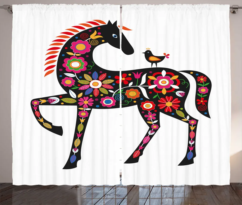 Rideau décoratif multicolore fleurs et oiseaux en tissu souple 280 x 225 cm