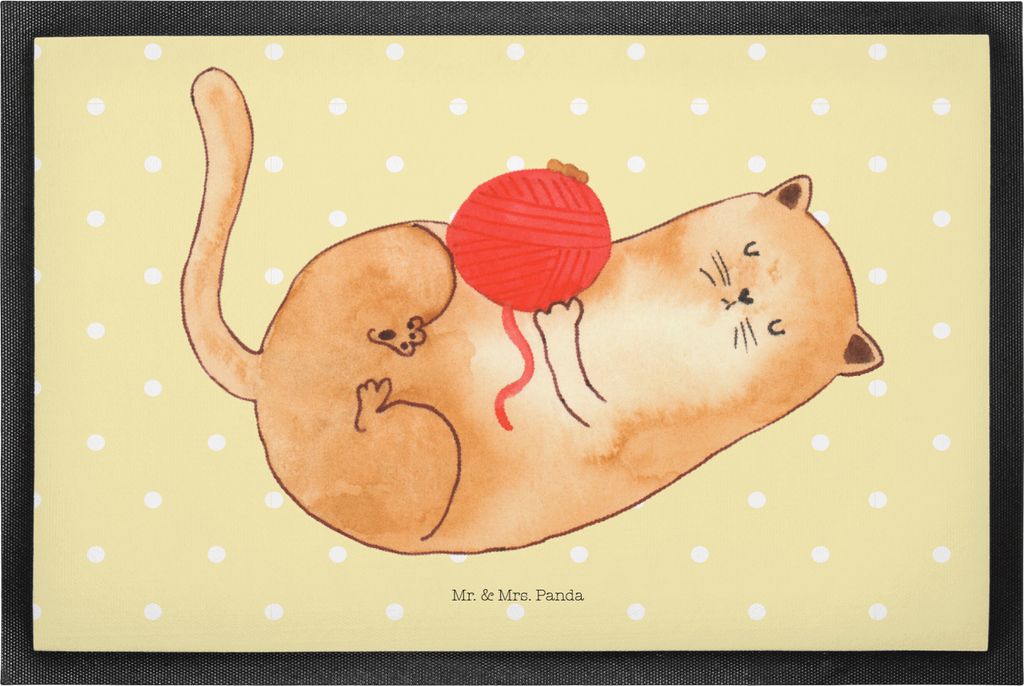 Mr. & Mrs. Panda Schmutzmatte Katze Wolle 50 x 75 cm - Gelb Pastell - Geschenk, Cats, Outdoor-Matte, Katzen, Spielen, Cat, fußmatte, Fussmatte, Pu...