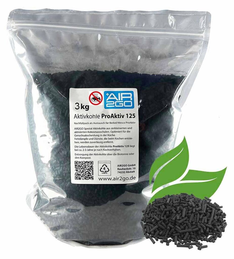 3kg Aktivkohle ProAktiv 125 mit AntiFisch-Beschichtung aus Kokosnussschale für Berbel/Wesco