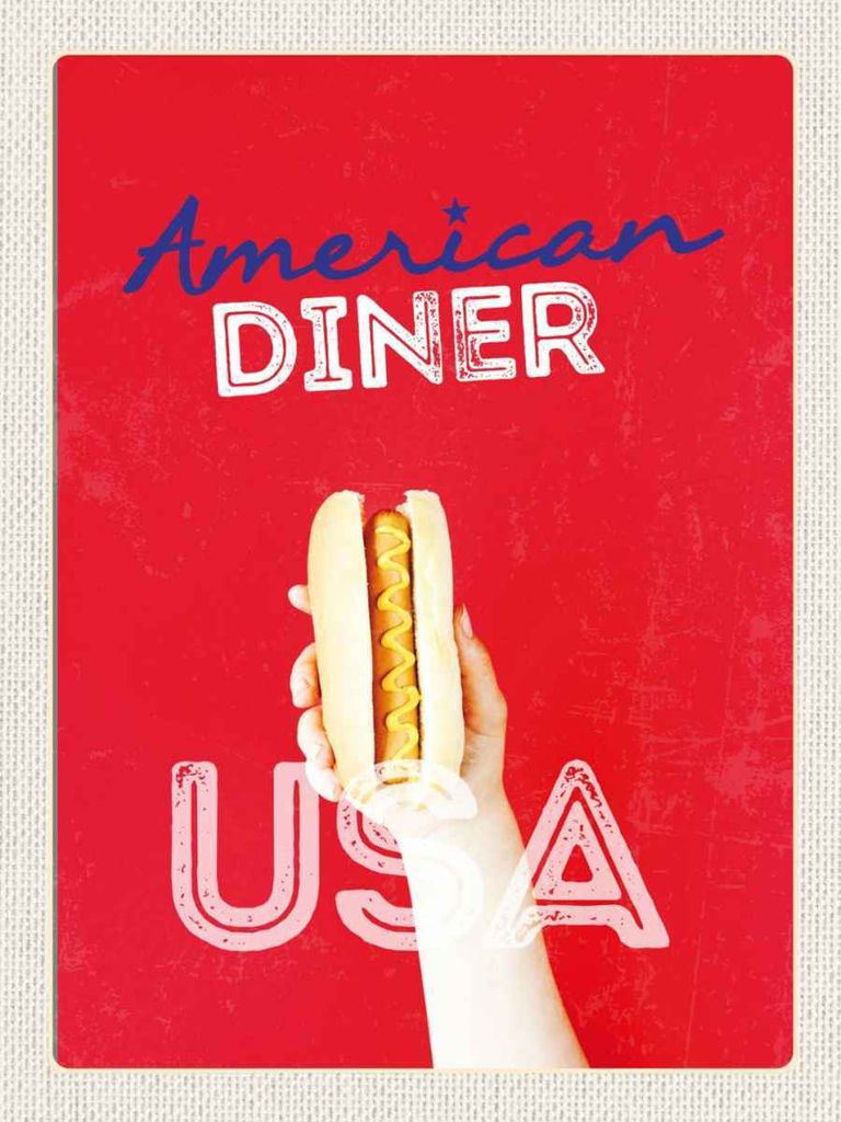 vianmo Holzschild 40x30 cm Amerika USA Hot Dog Fast Food Gericht Bildmotiv Reisemotiv