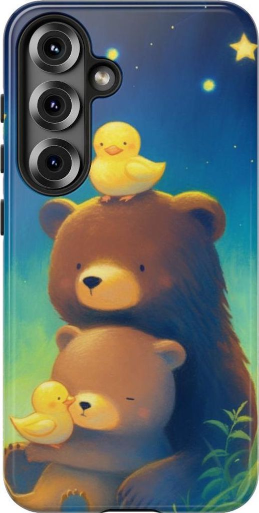 Niedliche Bären und Enten unter funkelndem Sternenhimmel – Hülle Kompatibel mit Samsung Galaxy S25