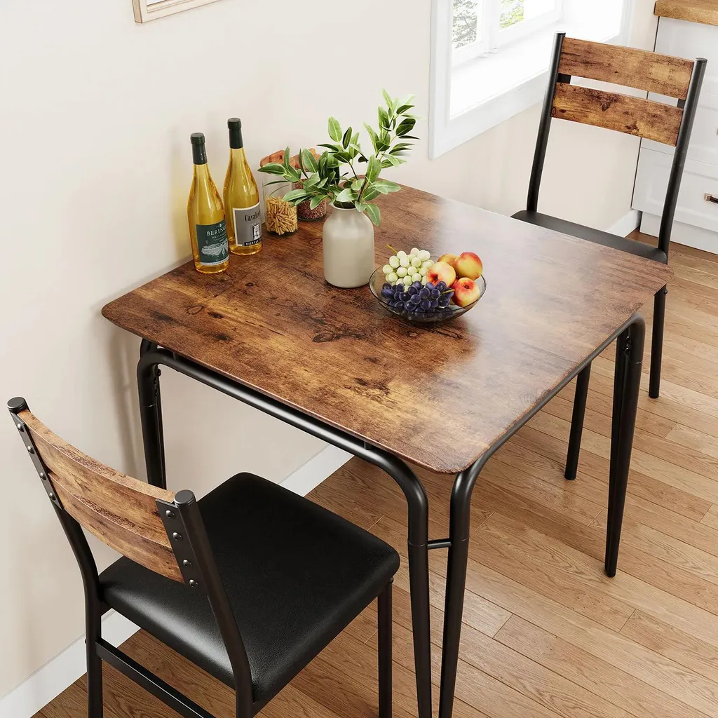 Ensemble table à manger 3 pièces avec 2 chaises rembourrées noir et bois