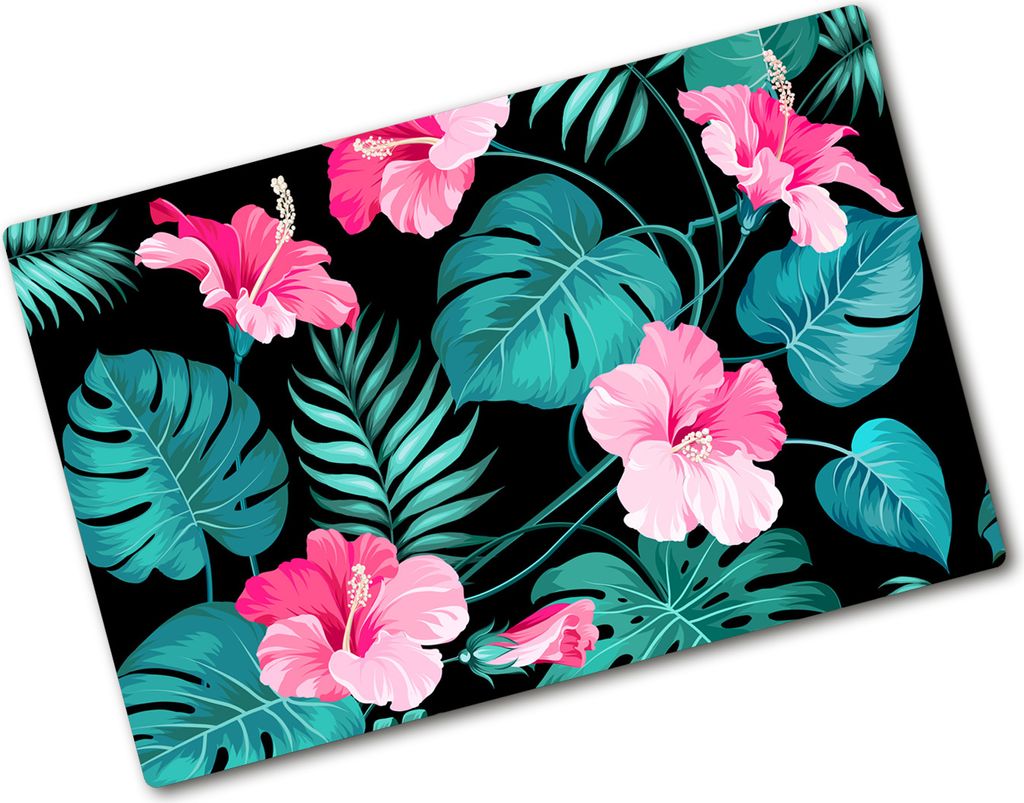Tulup Glas Herdabdeckplatte - 80x52 cm - Glaskeramikkochfeld-Abdeckung Spritzschutz Glasabdeckplatte - Einteilig - Blumen & Pflanzen - Tropische Bl...