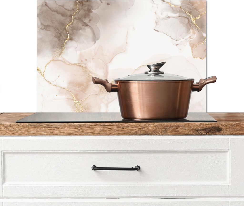 KitchenYeah Spritzschutz Küche - Küchenrückwand - Wandschutz für Herd und Spüle - Marmor - Braun - Golden 60x40 - Alu-Dibond (Alternative zu...