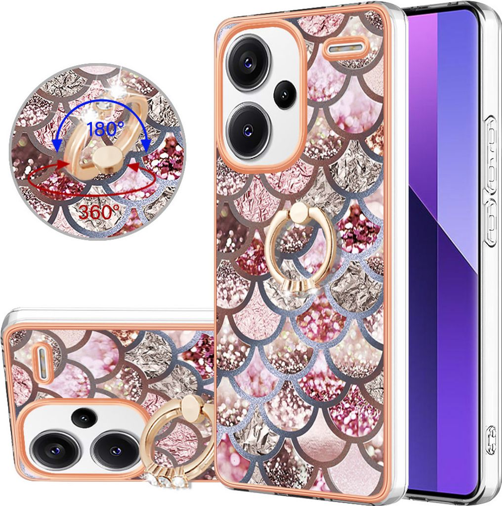 Hülle für Xiaomi Redmi Note 13 Pro+ 5G Muster TPU Silikon Stoßdämpfer Bumper Schutzhülle mit Ring Ständer Kaffee