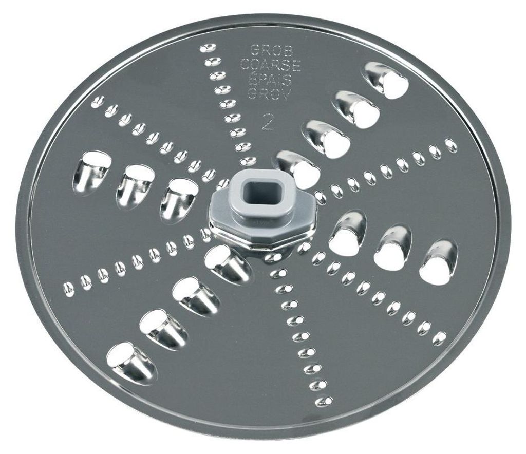 A close-up, top-down view of a food processor disc.