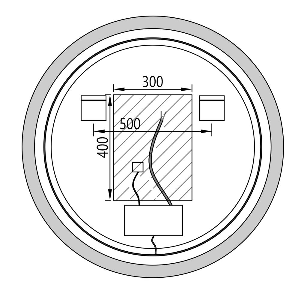 LED Lichtspiegel 8232 - 2.0 rund - Aluminiumrahmen - Schwarz, matt - Sandgestrahlt - Digitaluhr - Größe wählbar, Spiegel rund (Durchmesser):Ø 80cm