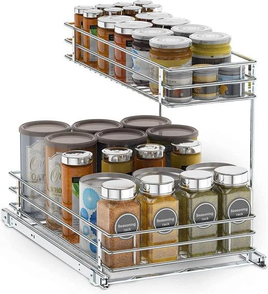 Rangement métal à 2 niveaux pour ustensiles, coloris argent satiné