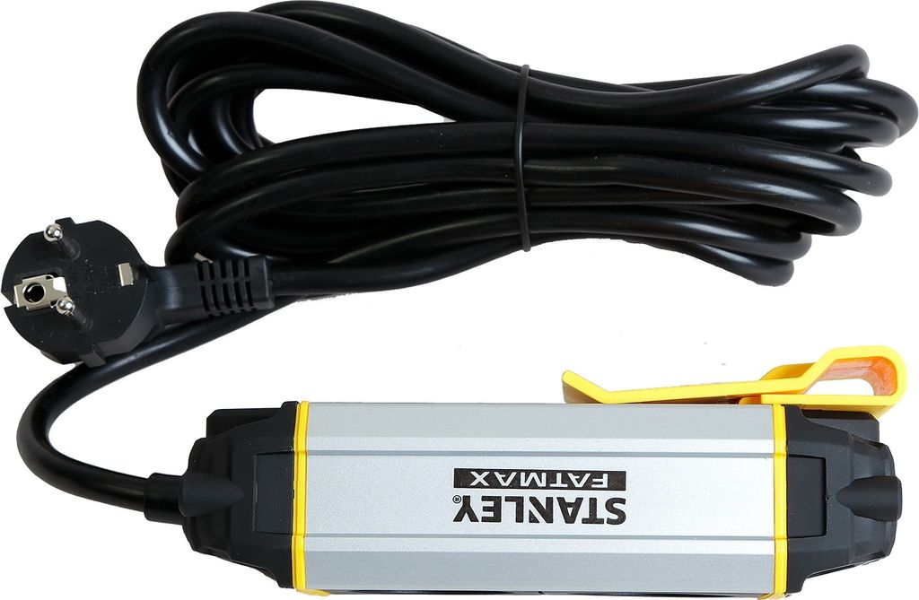 A power strip with a cord and plug on a white background.