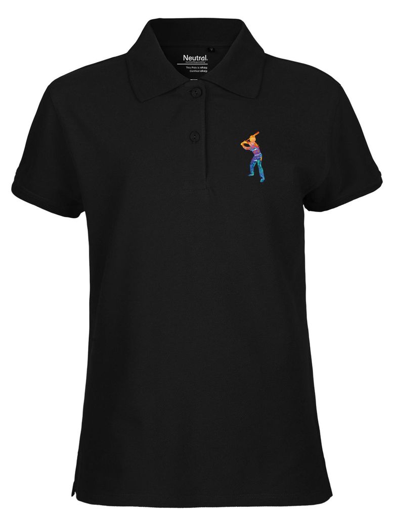 Huuraa Damen Polo Shirt Baseball Batter Spieler bunte Silhouette XS Black Bio Baumwolle Fairtrade Poloshirt Geschenkidee