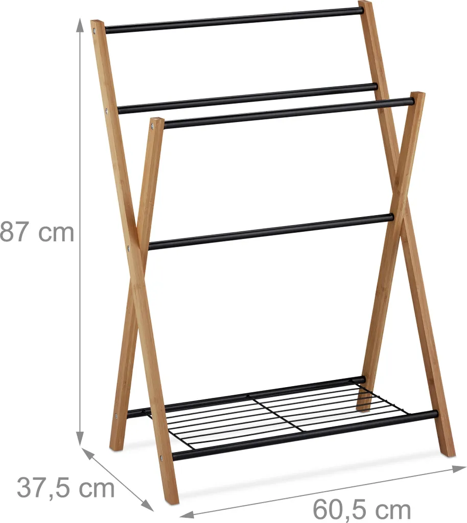 Relaxdays Mensola Da Parete 3 Ripiani Con 6 Ganci - Portaspezie Per Cucina O Scaffale Bagno, 75x38,5x17,5 Cm, MDF E Bambù