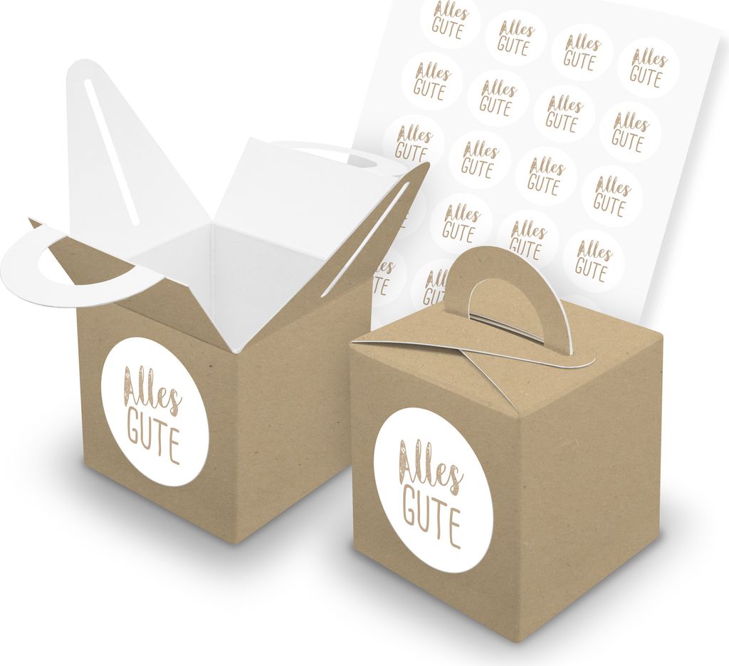 itenga SET 24x Würfelboxen mit Griff Braun (V43) + Motivsticker (M123)