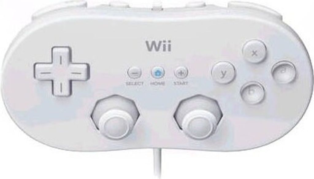 A white Nintendo Wii Classic Controller is shown against a white background.