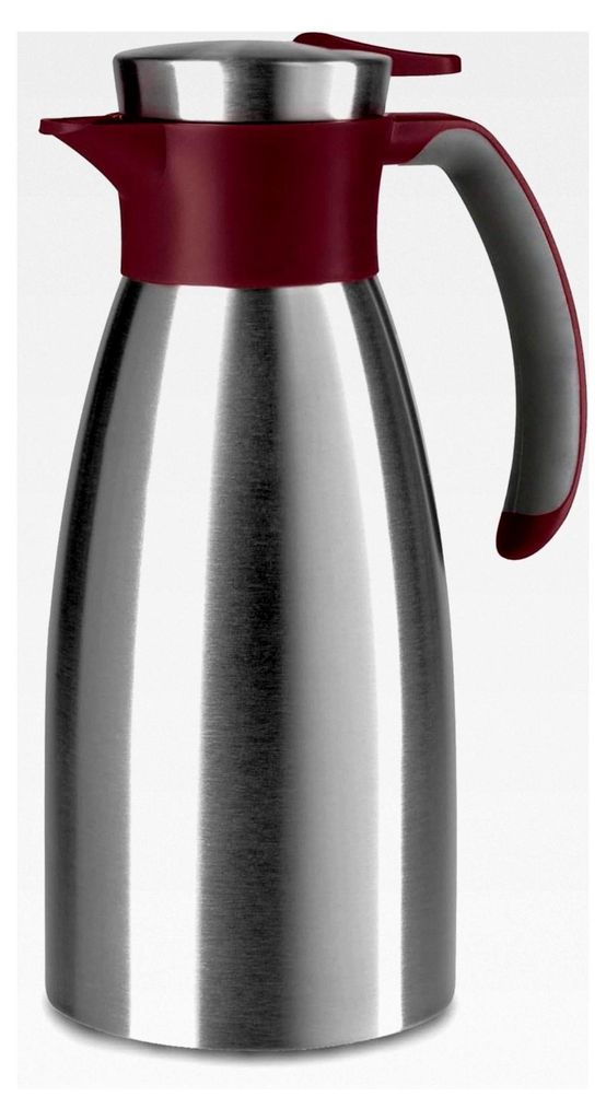 Isolierkanne mit Soft Grip, 1 Liter, Edelstahl, 12 Stunden heiß + 24 Stunden kalt, Auslaufsicher, Rutschfester Griff, Farbe Weinrot