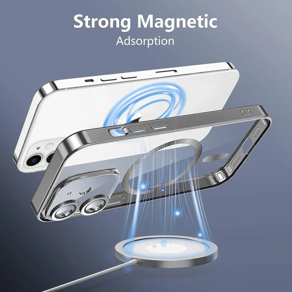 Custodia per iPhone 14 Plus con protezione Magsafe e fotocamera, custodia magnetica ultrasottile con copertura trasparente argento - 3