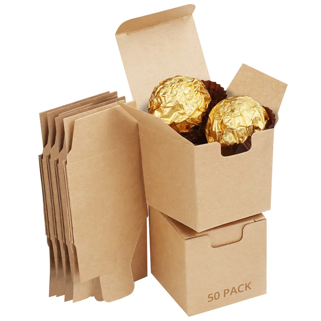 Boîte Cadeau en Carton Kraft 50 Pièces - Petit Format Carré pour Mariages