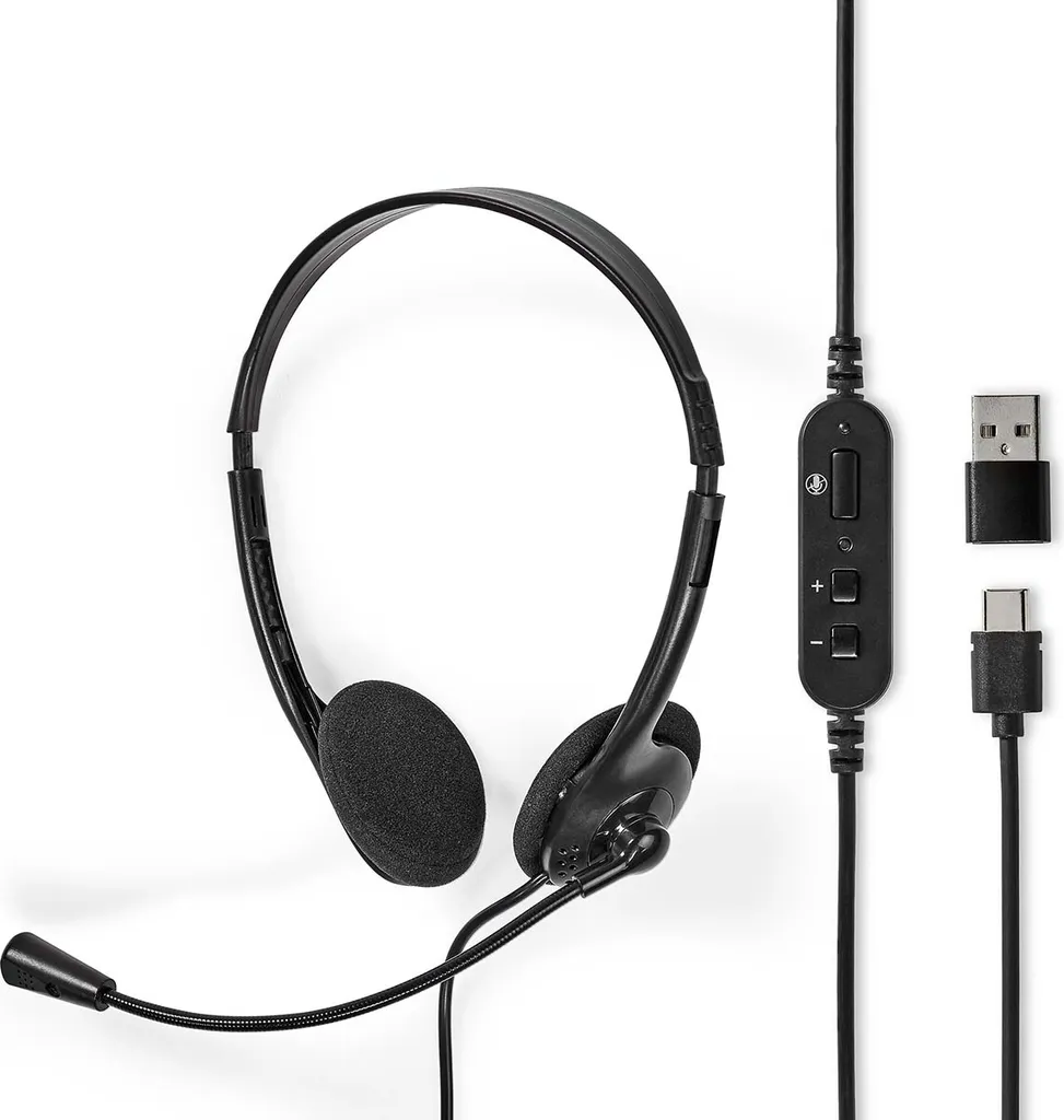 Auricolare PC per Call Center USB | Cuffia Stereo On-Ear Nera con Mic