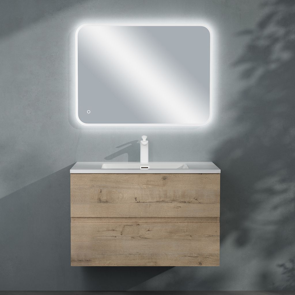 doporro Badmöbel-set Waschbecken-Unterschrank Badezimmer Wandmontage-Unterschrank BTH: 80x48x50 cm in Eiche Greige inkl. Mineralguss-Waschbecken u...
