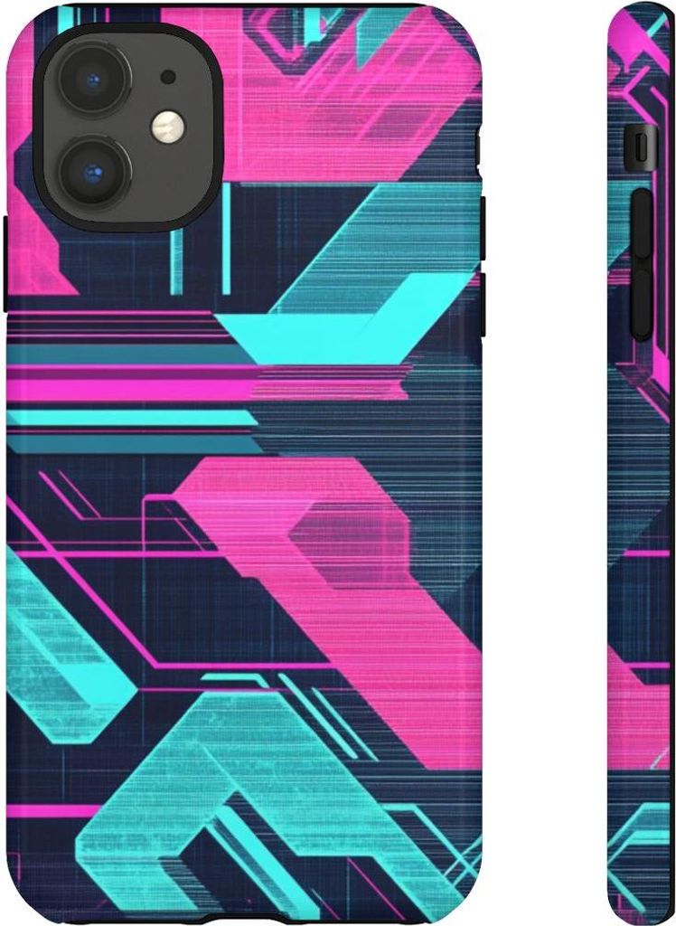 Neonfarbenes geometrisches Cyberpunk-Muster – Hülle Kompatibel mit iPhone 11