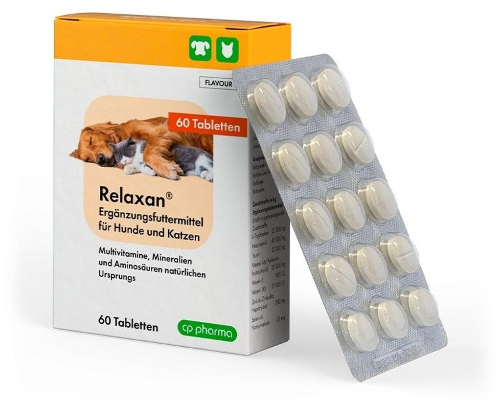 Relaxan - cp pharma 60 Tabletten für Hund und Katzen bei Stress Angst Unruhe