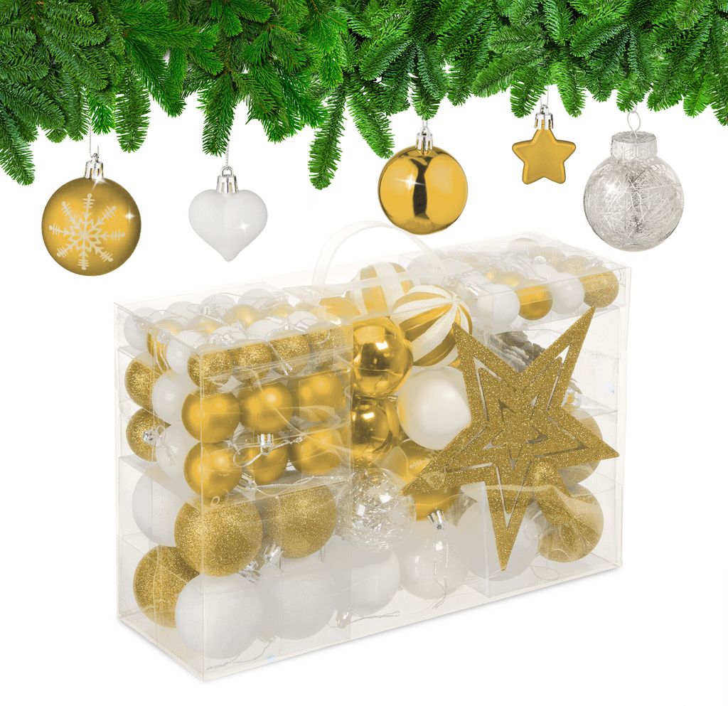 Relaxdays Weihnachtskugeln 101er Set, Kunststoff, Produktbild 