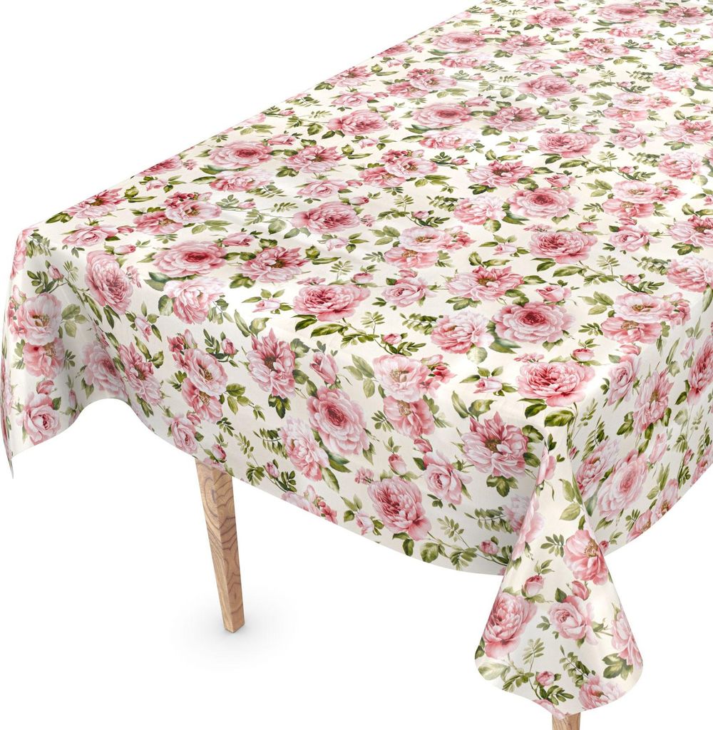 Tischdecke Wachstuch Blumen Rot Robust Wasserabweisend Breite 140 cm Länge 220 cm
