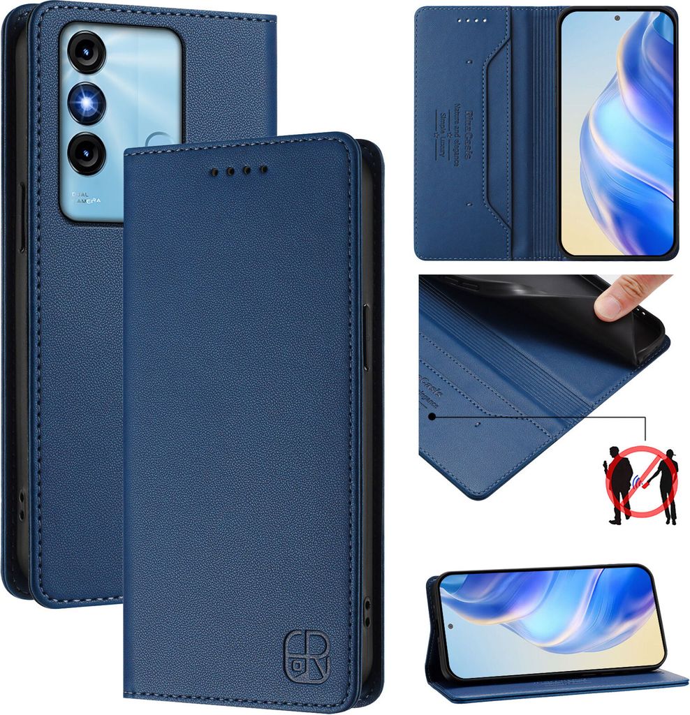 Lederhülle für itel P38/itel S17/itel Vision 3 Hülle Flip Brieftasche Kartenfächern Ständer Schutzhülle Blau