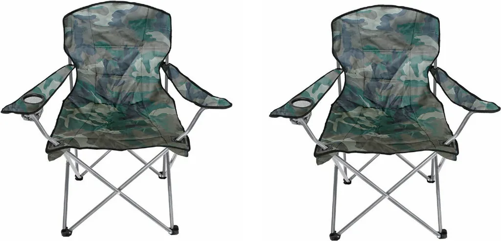 Fauteuil de Pêche Confortable Camouflage avec Porte-boisson et Sac x2