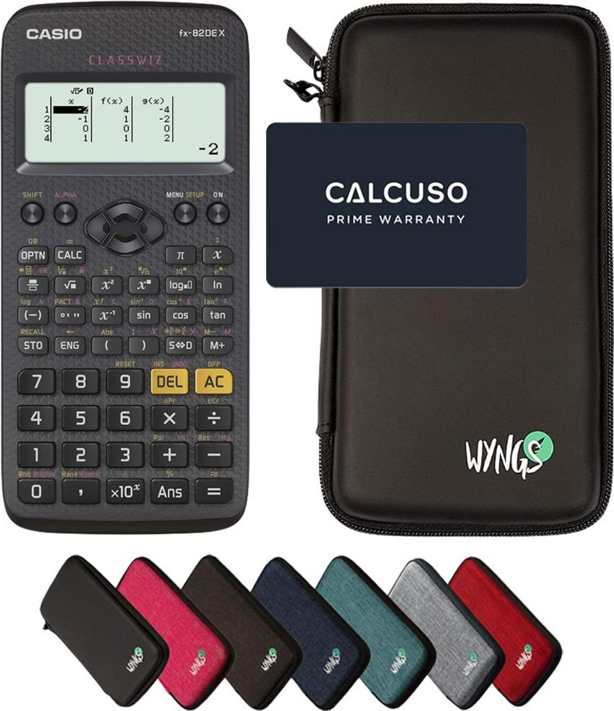 Casio fx-82DE X ClassWiz inkl. WYNGS Schutztasche Schwarz - Wissenschaftlicher Taschenrechner - Basic Set