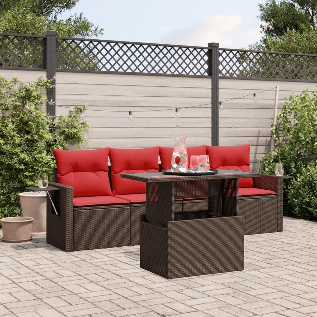 Maison Exclusive - 5-teiliges Gartensofa-Set mit Kissen, braun, Polyrattan
