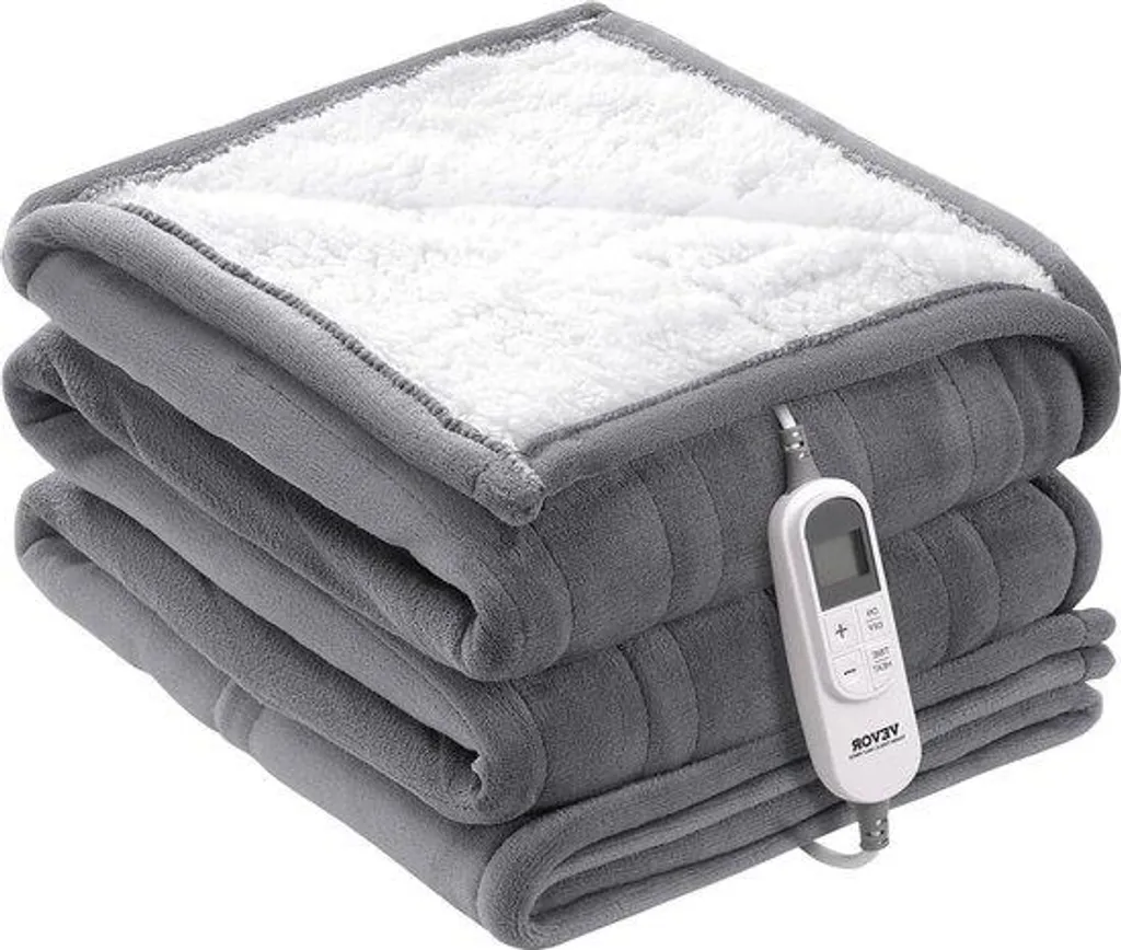 Jeté de lit chauffant électrique gris 130x180 cm avec arrêt automatique