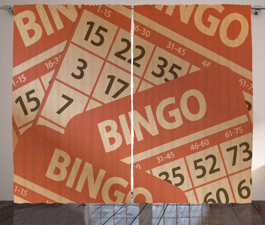 ABAKUHAUS Bingo Rustikaler Gardine, Graphic Game Cards Pile, Schlafzimmer Kräuselband Vorhang mit Schlaufen und Haken, 280 x 175 cm, Burnt Orange ...