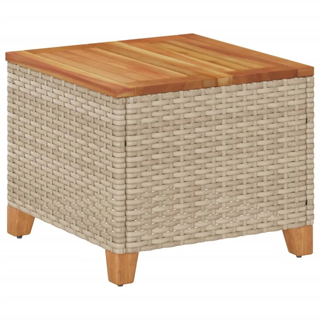 Table basse de jardin beige en polyrotin et plateau bois d'acacia