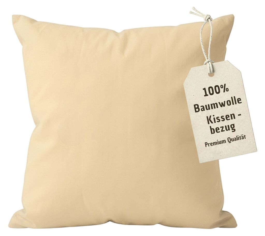 Kissenbezug 30x30 cm Beige | 100% Baumwolle | Atmungsaktive PREMIUM Kissenhülle mit verdecktem Reißverschluss