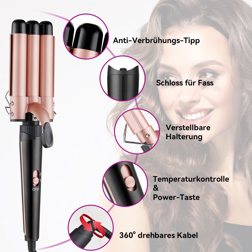 lockenstab 5 in 1, mit 3 Fässern, Pro Lockenstäbe für große Produktbild 2