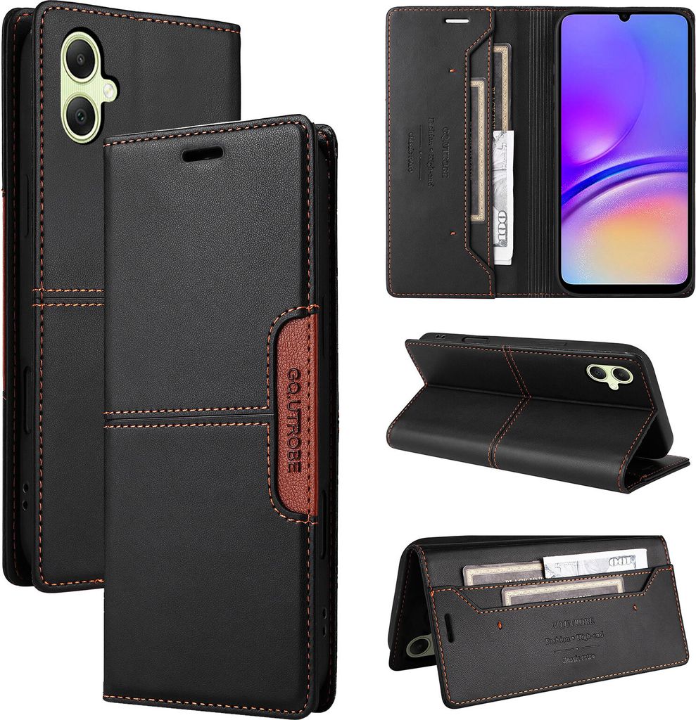 Handyhülle für Samsung Galaxy A05 Hülle, Leder Flip Wallet Kartenfach Stand Schutzhülle Schwarz