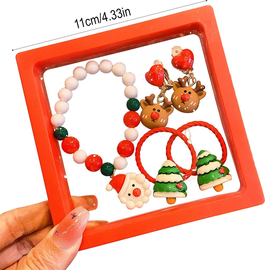 5-teiliges Weihnachtsschmuck-Set mit Armband und Ohrringen, handgefertigt, bunte Perlen, Weihnachtsmann, Rentier und Baumanhänger, Geschenk für K...