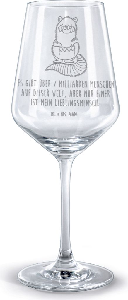 Mr. & Mrs. Panda Weinglas Roter Panda - Transparent - Geschenk, glas für rotwein, Herz, Kelch, Lustige Sprüche, Bordeauxglas, Liebe, graviert, Ro...
