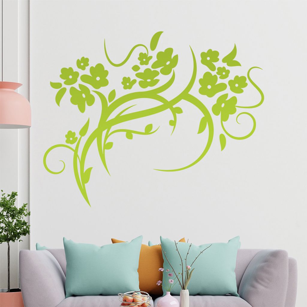 Schöne Blüten Ranke Wandtattoo in 6 Größen - Wandaufkleber Wall Sticker - Dekoration, Küche, Wohnzimmer, Schlafzimmer, Badezimmer