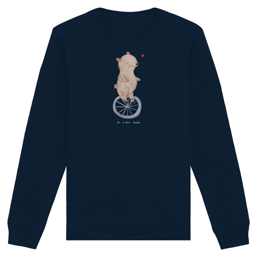 Mr. & Mrs. Panda Baumwoll Pullover Bär Einrad fahren Größe XL - French Navy - Geschenk, Sweatshirt, Sweater, Nachhaltiger, Bio, Pulli