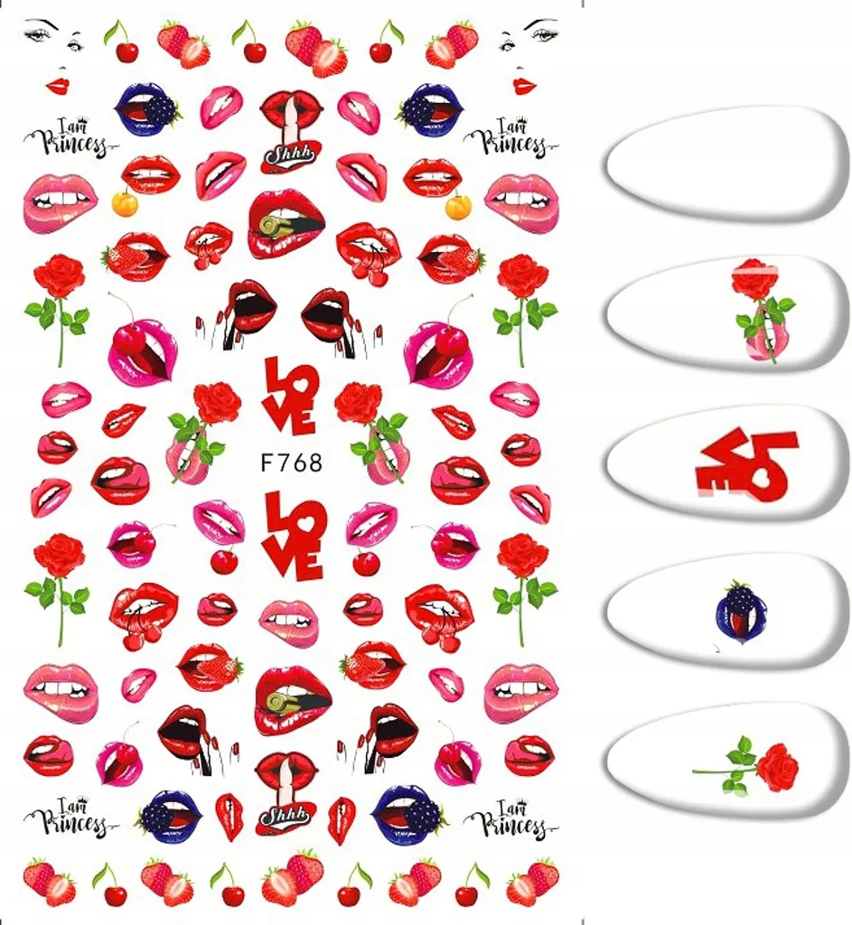 Nail Art Decals LIPPEN ROSE - Adesivi per Ricostruzione Unghie 3D