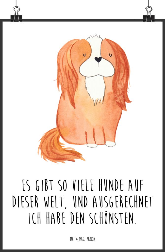 Mr. & Mrs. Panda Bild Hund Cavalier King Charles Spaniel DIN A2 - Weiß - Geschenk, drucke, kunstdruck poster, Spruch, Cockerspaniel, Sprüche, wan...