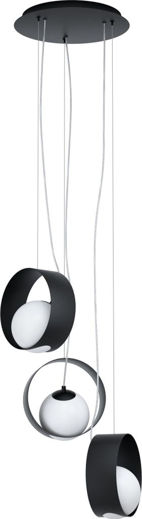 EGLO Pendelleuchte Camargo, 3 flammige Hängelampe, Elegant, Hängeleuchte aus Stahl und Glas in Schwarz, Weiß, Esstischlampe, Wohnzimmerlampe mit...