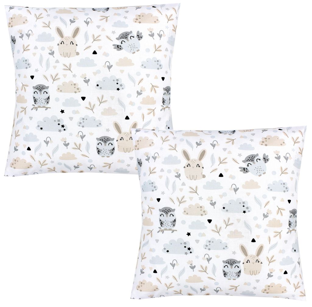 TupTam Kinder Kissenbezug Dekorativ Gemustert mit Hotelverschluss 2er Set, Farbe: Hase / Eule, Größe: 40 x 40 cm