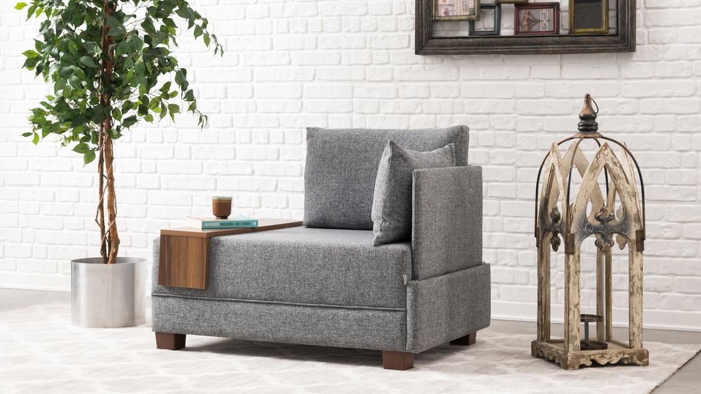 Hanah Home, Fly Armchair Right - Grey, Klassische Sofas, 1-Sitzer-Sofa, Grau, Polyester, 100 x 80 x 75 x cm