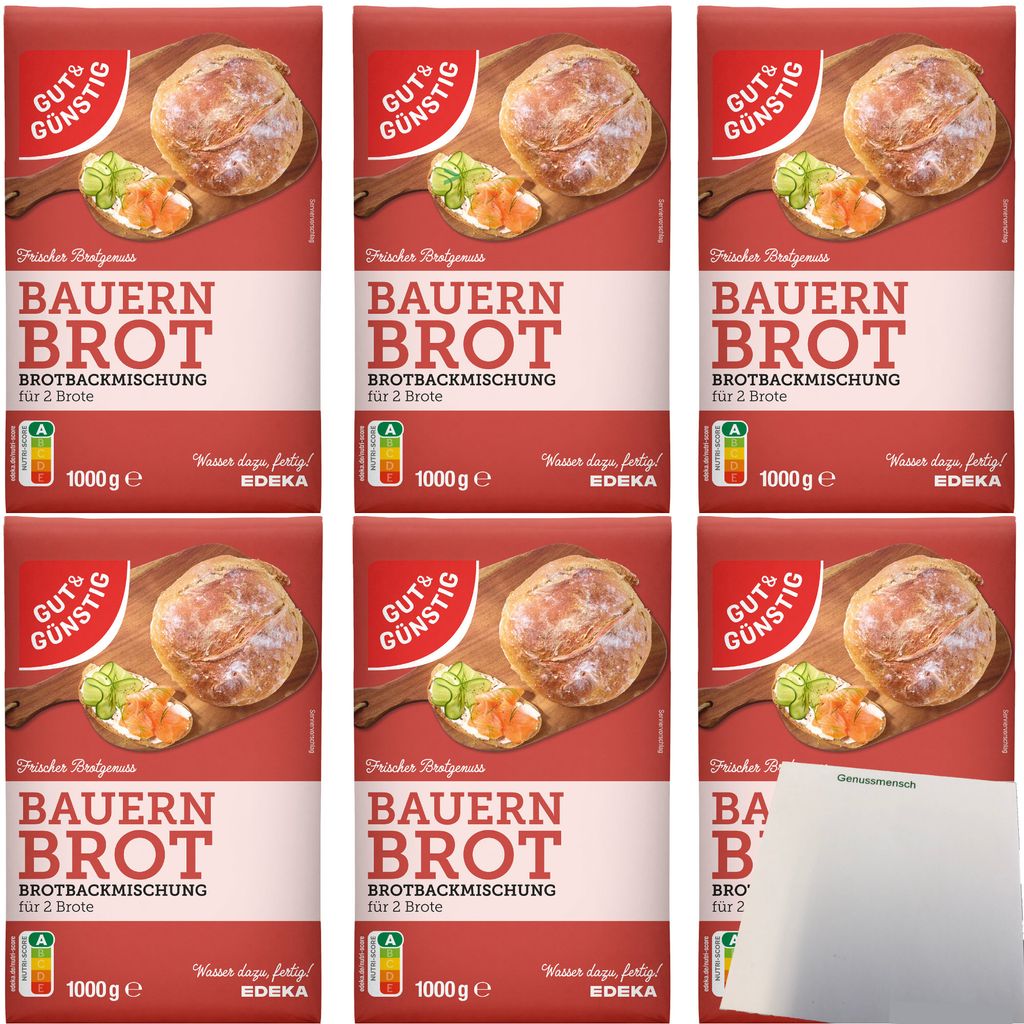 Gut & Günstig Brotbackmischung Bauernbrot 6er Pack (6x1000g Packung) + usy Block