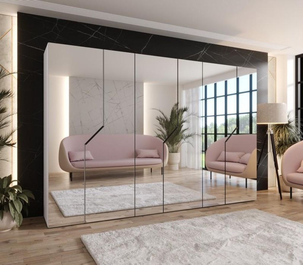Breiter Spiegelschrank 300 cm ELIRA 3 - weiß / schwarze Griffe