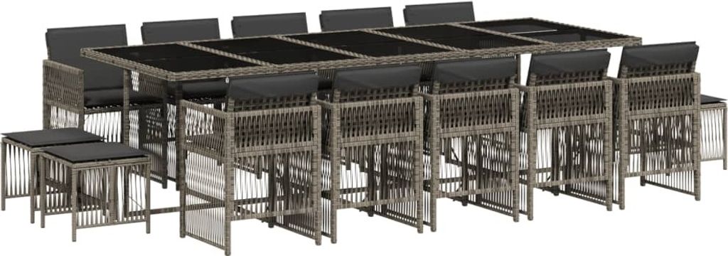 SYFAX 15-tlg. Garten-Essgruppe mit Kissen Grau Poly Rattan