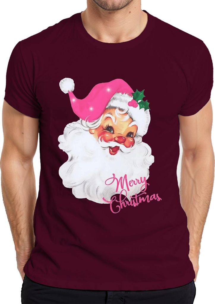 Merry Christmas Vintage Santa Claus Design Weihnachtsdeko Kpop Herren T-Shirt, Burgundy, XXL
