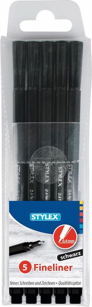 Stylex 32619 Fineliner 0,4 mm, 5 Stück, schwarz im Etui Produktbild 